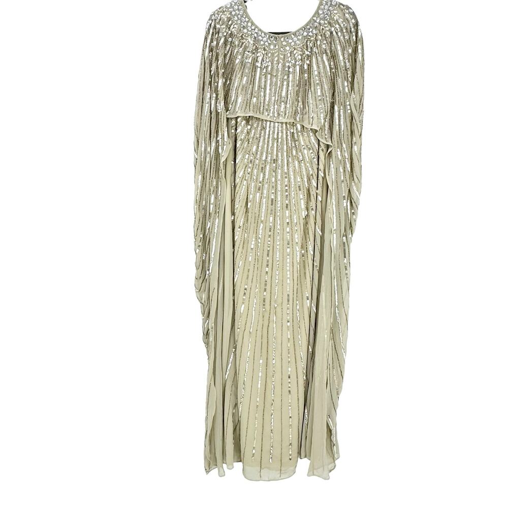 Mac Duggal Gold Sequin Cape-Back Maxi Dress - Picture 12 of 17